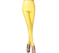 QUNINE Leggings für Damen, hoch tailliert, Kunstleder, Kunstleder, dehnbar, schmale Passform, sexy, schmale Hosen, für Bar, Party, Club (Gelb, S)