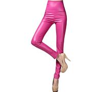 QUNINE Leggings für Damen, hoch tailliert, Kunstleder, PU-Leder, dehnbar, schmale Passform, sexy, schmale Hosen, für Bar, Party, Club (Hot Pink S)