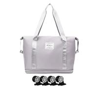 Qurygin Reisetasche mit Rollen, 40 x 22 x 32 cm, Polyester, mit Rollen, erweiterbar, faltbar, Handgepäck, großer Koffer für Männer und Frauen, Fitnessstudio, Camping, Geschäftsreise, grau, Refer to