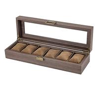 QUSYZD Uhrenrolle, Uhrenetui, Uhrenständer, Uhrenbox, Elegante Vintage-Uhrenbox aus PU-Leder und Holz mit 6 Fächern, Schmuckaufbewahrungsbox, Uhrenhalter, Uhrenvitrine, Uhrenbew,