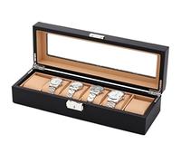 QUSYZD Uhrenrolle, Uhrenetui, Uhrenständer, Uhrenbox mit 6 Fächern, Uhrenbox aus Leder, Uhrenaufbewahrungsetui mit Glas, Schmuckkästchen, Uhrenorganizer, Uhrenbeweger, Uhrenorga,