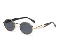QVKUUT Retro Sonnenbrille Damen Herren Oval Metal Trendy Classic UV400 Schutz Sonnenbrillen ，Ovale Retro Sonnenbrille (Gold/Grau)