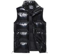 QWEZXCMI Männer Weste, Winter Warme Ärmellose Jacke Mit Stehkragen, Daunenweste Gegstatt Gepolsterte Glänzende Gilet, Schwarz, M