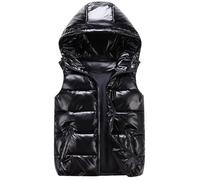 QWEZXCMI Unisex Weste, 2021 Winter Warme Männer Leichte Kapuzenkugeln Daunenweste Ärmellose Gesteppte gepolstete glänzende Gilet, Kapuzenweste für Männer und Frauen,Schwarz,M