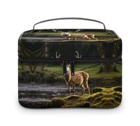 QWHJK Multifunktionale Aufbewahrungstasche, Motiv: Hirsch, Natur, bedruckt, Badezimmer-Aufbewahrung, Make-up-Tasche, tragbare Multifunktions-Aufbewahrungstasche, Hirsch-Natur, 25 x 18 x 15 cm, Hirsch