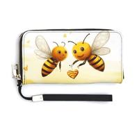 QWJKM Bee Love Honey Ledergeldbörse für Uni, schlankes Muster, lange Geldbörsen, Kartenhalter mit Reißverschluss, weiß, 20 x 10,5 cm, weiß, 20.0*10.5cm