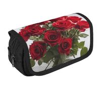 QWJKM Federmäppchen für Männer und Frauen, frische rote Rosen, personalisierter Stifthalter, großes Fassungsvermögen, ästhetisches Stifteetui, niedlicher Schreibtisch-Organizer für Bürobedarf, weiß,