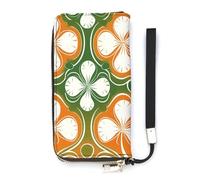 QWJKM Ledergeldbörse mit Muster auf orangefarbenem Hintergrund, für Herren und Damen, schmal, vertikal, lange Geldbörse mit Reißverschluss, Kartenhalter, weiß, 20 x 10,5 cm, weiß, 20x10.5cm