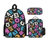 QWJKM There Is A Letter Pattern Backpack Sets Travel Laptop Backpack with Insulated Lunch Bag Pencil Case Casual Daypack, White, 30.5x14.0x41.9 cm, weiß, 12x5.5x16.5 inches