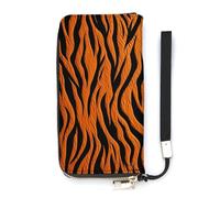 QWJKM Tiger Stripes Geldbörse aus Leder, für Herren und Damen, schmal, vertikal, lang, mit Reißverschluss, Kartenhalter, weiß, 20 x 10,5 cm, Orange, weiß, 20x10.5cm