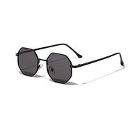 QWKLNRA Herren Sonnenbrille Schwarzer Rahmen Balck Linse Retro Kupferrahmen Sechseck Sonnenbrille Frauen Mode Gegen Uv-Spiegel Shades Männer Uv400 Radfahren Reisen Angeln Outdoor-Sonnenbrille