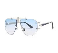 QWKLNRA Herren Sonnenbrille Schwarzer Rahmen Hellblaue Linse Randlose Sonnenbrille Männer Shades Rahmen Übergroße Unregelmäßige Legierung Einzigartige Frau Uv400 Brillen Radfahren Reisen Angeln