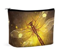 QWNMD Make-up-Tasche, Kosmetiktasche, Lippenstift-Beutel, Reißverschluss, abstrakte gelbe Libelle, bedruckt, Organizer, tragbare Kulturbeutel, Zubehör, abstrakte gelbe Libelle, 17 x 15 x 5,8 cm,