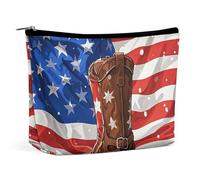 QWNMD Make-up-Tasche, Kosmetiktasche, Lippenstift-Beutel, Reißverschluss, amerikanische Flagge mit Cowboystiefeln, bedruckter Organizer, tragbare Kulturbeutel, Zubehör, amerikanische Flagge mit