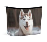 QWNMD Make-up-Tasche, Kosmetiktasche, Lippenstift-Beutel, Reißverschluss, bedruckt, Organizer, tragbar, Kulturbeutel, Zubehör, Husky Piquant Hund, 17 x 15 x 5,8 cm, modisch, Husky Piquant Hund, 6.8 X