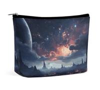 QWNMD Make-up-Tasche, Kosmetiktasche, Lippenstift-Beutel, Reißverschluss, bedruckt, Organizer, tragbar, Kulturbeutel, Zubehör, Weltraumsterne, 17 x 15 x 5,8 cm, modisch, Space Stars, 6.8 X 5.9 X 2.3