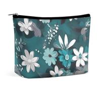 QWNMD Make-up-Tasche, Kosmetiktasche, Lippenstift-Beutel, Reißverschluss, blaugrün, grau und weiß, Blumenmuster, 76917038, bedruckter Organizer, tragbare Kulturbeutel, Zubehör, Blaugrün und Weiß,