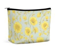 QWNMD Make-up-Tasche, Kosmetiktasche, Lippenstift-Beutel, Reißverschluss, gelbe Blume, bedruckt, Organizer, tragbare Kulturbeutel, Zubehör, gelbe Blume, 17 x 15 x 5,8 cm, modisch, Gelb, Blumen, 6.8 X