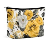 QWNMD Make-up-Tasche, Kosmetiktasche, Lippenstift-Beutel, Reißverschluss, gelbe Rose, bedruckt, Organizer, tragbare Kulturbeutel, Zubehör, gelbe Rose, 17 x 15 x 5,8 cm, modisch, Gelbe Rose, 6.8 X 5.9