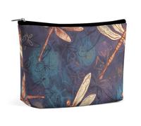 QWNMD Make-up-Tasche, Kosmetiktasche, Lippenstift-Beutel, Reißverschluss, handbemalt, Libelle, bedruckt, Organizer, tragbar, Kulturbeutel, Zubehör, handbemalte Libelle, 17 x 15 x 5,8 cm, modisch,