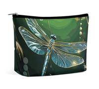QWNMD Make-up-Tasche, Kosmetiktasche, Lippenstift-Beutel, Reißverschluss, Libellen-Grün, bedruckt, Organizer, tragbar, Kulturbeutel, Zubehör, Libellen-Grün, 17,2 x 15,9 x 5,8 cm, modisch,