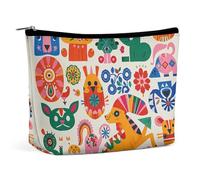 QWNMD Make-up-Tasche, Kosmetiktasche, Lippenstift-Beutel, Reißverschluss, mexikanische Otomi-Tiere, bedruckt, Organizer, tragbare Kulturbeutel, Zubehör, mexikanische Otomi-Tiere, 17 x 15 x 5,8 cm,
