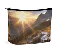 QWNMD Make-up-Tasche, Kosmetiktasche, Lippenstift-Beutel, Reißverschluss, Motiv: Berg, Sonnenaufgang, Landschaft, bedruckt, Organizer, tragbare Kulturbeutel, Zubehör, Landschaft in den Bergen, 17 x 15