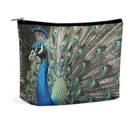 QWNMD Make-up-Tasche, Kosmetiktasche, Lippenstift-Beutel, Reißverschluss, Pfau, bedruckt, Organizer, tragbar, Kulturbeutel, Zubehör, Pfau, 17 x 15 x 5,8 cm, modisch, pfau, 6.8 X 5.9 X 2.3 inch,