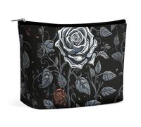 QWNMD Make-up-Tasche, Kosmetiktasche, Lippenstift-Beutel, Reißverschluss, rosafarbener Gothic-Stil, bedruckt, Organizer, tragbar, Kulturbeutel, Zubehör, Rosen-Gothic, 17 x 15 x 5,8 cm, modisch, Rose