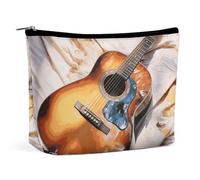 QWNMD Make-up-Tasche, Kosmetiktasche, Lippenstift-Beutel, Reißverschluss-Tasche, Aquarell-Akustikgitarre, bedruckter Organizer, tragbare Kulturbeutel, Zubehör, Aquarell-Akustikgitarre, 17 x 15 x 5,8