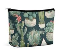 QWNMD Make-up-Tasche, Kosmetiktasche, Lippenstift-Beutel, Reißverschluss-Tasche, Sukkulenten und grün bedruckter Organizer, tragbare Kulturbeutel, Zubehör, Sukkulenten und Grün, 17 x 15 x 5,8 cm,