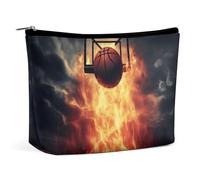 QWNMD Make-up-Tasche, Kosmetiktasche, Lippenstift-Tasche, Reißverschluss, Basketball, bedruckt, Organizer, tragbar, Kulturbeutel, Zubehör, Basketball, 17,2 x 15,9 x 5,8 cm, modisch, Basketball, 6.8 X