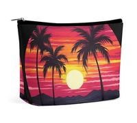 QWNMD Make-up-Tasche, Kosmetiktasche, Lippenstift-Tasche, Reißverschluss, Palme, Sonnenuntergang, bedruckt, Organizer, tragbar, Kulturbeutel, Zubehör, Palmen-Sonnenuntergang-Design, 17 x 15 x 5,8 cm,