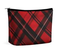 QWNMD Make-up-Tasche, Kosmetiktasche, Lippenstift-Tasche, Reißverschluss, rot und schwarz, kariert, tragbar, Kulturbeutel, Zubehör, rot und schwarz, kariert, 17 x 15 x 5,8 cm, modisch, Rot und Schwarz