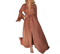 QWUVEDS Bonprix Kleider Damen Frauen Sommer Lange fließende Kimono Strickjacken Boho Chiffon Blumen Strand Cover Up Tops Jumpsuit Damen Kurz