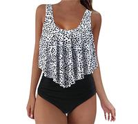 QWUVEDS Tankini Damen Badeanzug Damen Bikini Oberteil Damen Badeanzug mädchen Zweiteiliger Bikini, hoch taillierte Badeanzüge mit gekräuseltem Volant-Oberteil Sommer Klamotten Herren (White, S)