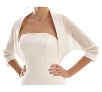 QWWQYDY Bolero Damen Festlich Chiffon Satin Hochzeit Bolero Braut Anlass Zubehör Braut Cover Up Roben Frauen(White,3XL)
