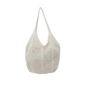 QWWQYDY Netztasche Strick-Umhängetasche for Damen, große Kapazität, Strick-Unterarmtasche, solide Häkel-Tragetasche, Handtasche, Sommer-Strandtasche aus Netzstoff(White)