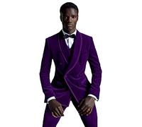 QZI Herren Casual Slim Fit Zweireihiger Anzug Samt Leichte Jacke und Hose & Weste