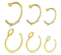 QZKJQDD 6 Stück Gold Nasenpiercing Ring, Chirurgenstahl Knorpelohrring Septum Clicker Ring, Edelstahl Klappbarer Segmentring Lippenring Conch Daith Helix Rook Tragus Lobe Snug (6/8/10mm)