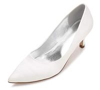 QZPM Ivory Brautschuhe Frauen Spitze Satin Kitten Heel Geschlossene Zehe Pumps Damen Hochzeit Bridesmaid Schuhe,Weiß,40 EU