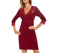 r-dessous Exklusives Damen Nachtkleid Langarm Negligee Sleepshirt Viskose Nachtwäsche Nachthemd Dessous, Rot, Herstellergroesse S (34-36)