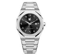 R&M ORIENT Herrenuhr mit arabischen Ziffern Edelstahl Analog Quarz Saphirglas Designer Große Armbanduhr Männer Mode Wasserdicht Uhr mit arabische Kalender Datum (Lamassu, Silber - Schwarz)