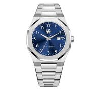 R&M ORIENT Herrenuhr mit arabischen Ziffern Edelstahl Analog Quarz Saphirglas Designer Große Armbanduhr Männer Mode Wasserdicht Uhr mit arabische Kalender Datum (Lamassu, Silber - Blau)