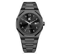 R&M ORIENT Herrenuhr mit arabischen Ziffern Edelstahl Analog Quarz Saphirglas Designer Große Armbanduhr Männer Mode Wasserdicht Uhr mit arabische Kalender Datum (Lamassu, Schwarz - Schwarz)