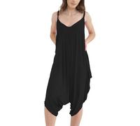 R&N FASHIONS Damen Lagenlook Strappy Baggy Harem Jumpsuit Kleid Top Playsuit, Schwarz , 46