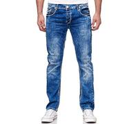 R-Neal Dicke Naht Herren Jeans Hose 'Levin' Länge 32 + 34 Jeanshose Kontrastnaht Neon Grün Schwarz Blau Stretchdenim Streetwear Regular FIT, Hosengröße:30W / 34L, Denim Color:7444-4