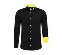 R-Neal Herren Business Hemd Schwarz Kontrast-Hemd Freizeithemd Hochzeithemd Black-Shirt S M L XL XXL 3XL 4XL 44, Farbe:Schwarz/Gelb, Größe:XL