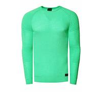 R-Neal Herren Fein-Strick Slim-Fit Biker Strick-Pullover im Individuellem Future Design Langarm-Pullover Rundhals Gerippt 349, Farbe:Grün, Größe:M