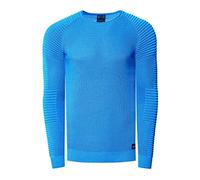 R-Neal Herren Fein-Strick Slim-Fit Biker Strick-Pullover im Individuellem Future Design Langarm-Pullover Rundhals Gerippt 349, Farbe:Blau, Größe:M